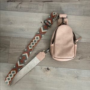Anthropologie Blush Crossbody Bag with Patterned Strap